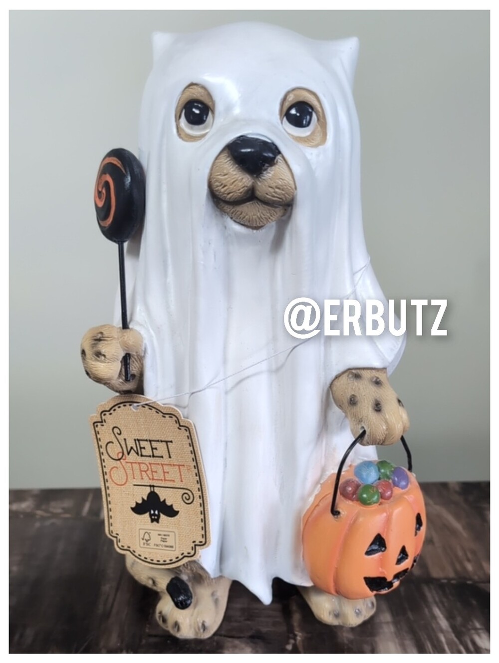 Sweet Street Ghost Dog w/ Lollipop + Jack O'lantern Halloween Figurine Decor🐶🎃